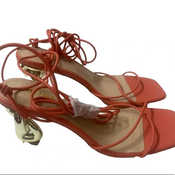 MISS LOLA Knot Detail Raya Peach Lace-Up Strappy Heels Sz:9 - Picture 5 of 15